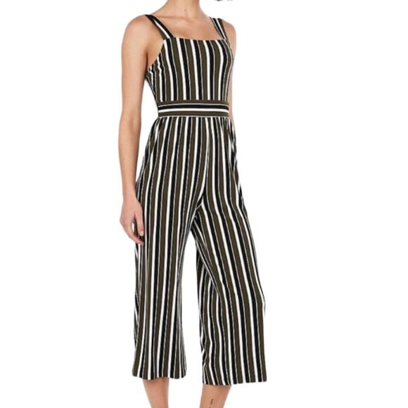Express Green White and Black Striped Tank Style Cropped Length Jumpsuit - Picture 1 of 6